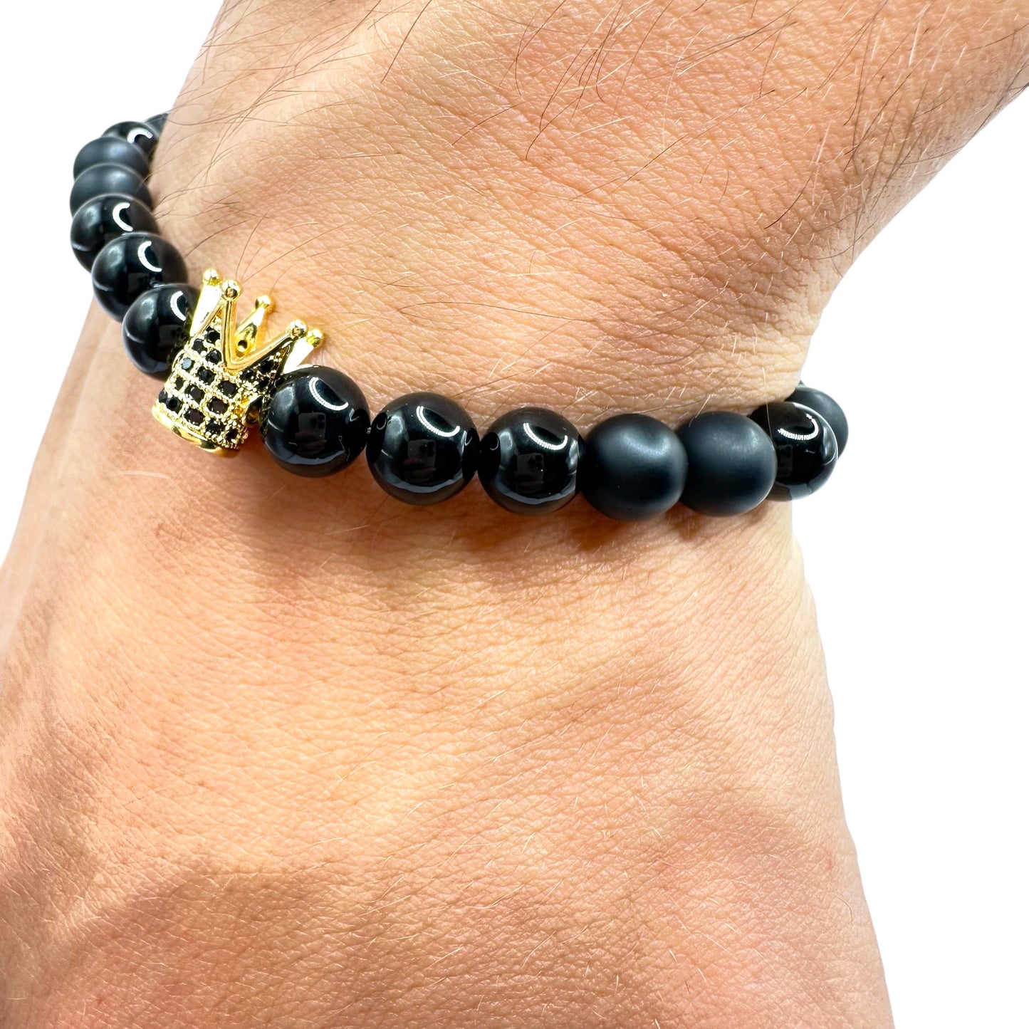 Brățară mărgele Mate Obsidian Crown